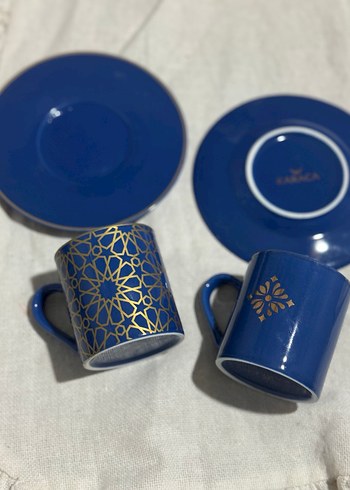 Desenli Lacivert Seramik Türk Kahvesi Fincanı Seti - Görsel 7