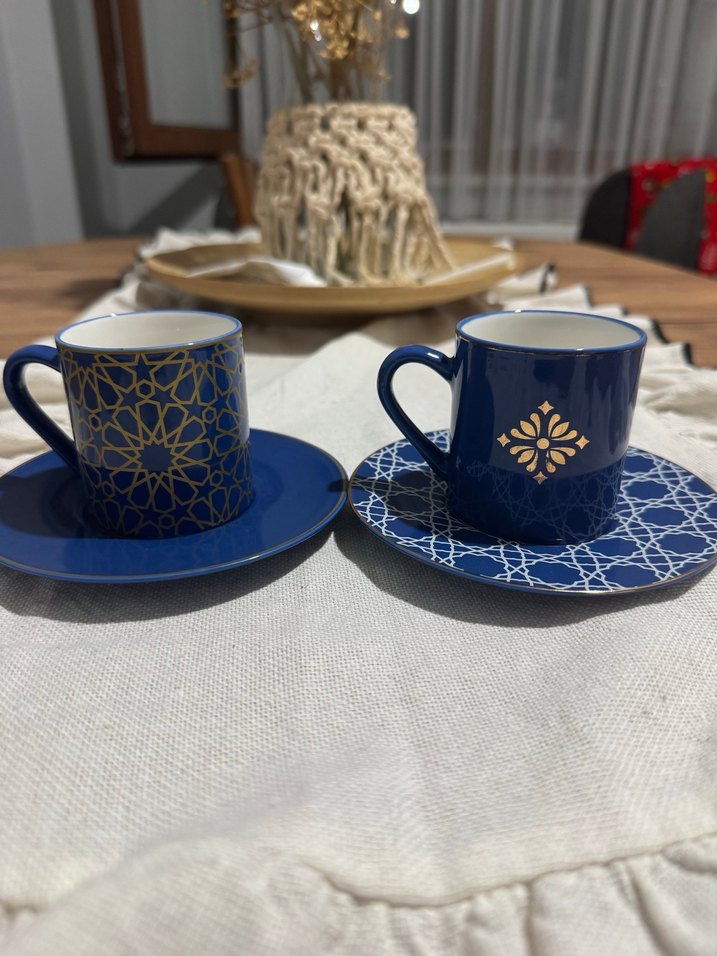 Desenli Lacivert Seramik Türk Kahvesi Fincanı Seti - Görsel 2