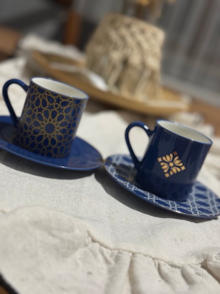 Desenli Lacivert Seramik Türk Kahvesi Fincanı Seti - Görsel 3