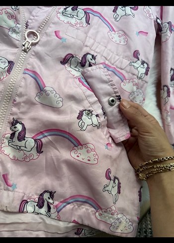 Kız Çocuk Pembe Kapüşonlu Yağmurluk - Görsel 6