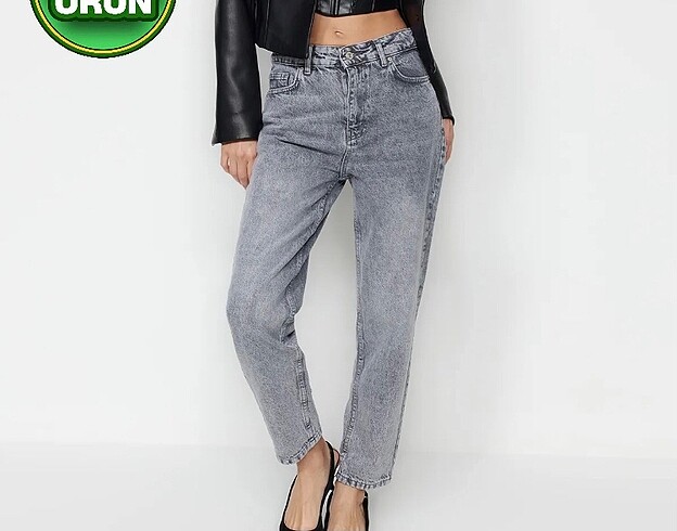 38 Beden Yüksek Bel gri mom jean