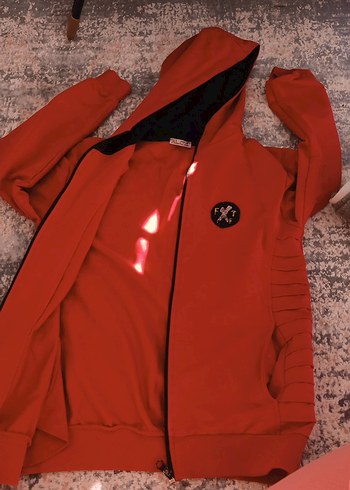 Kırmızı Kapüşonlu Fermuarlı erkek çocuk Ceket - Görsel 2