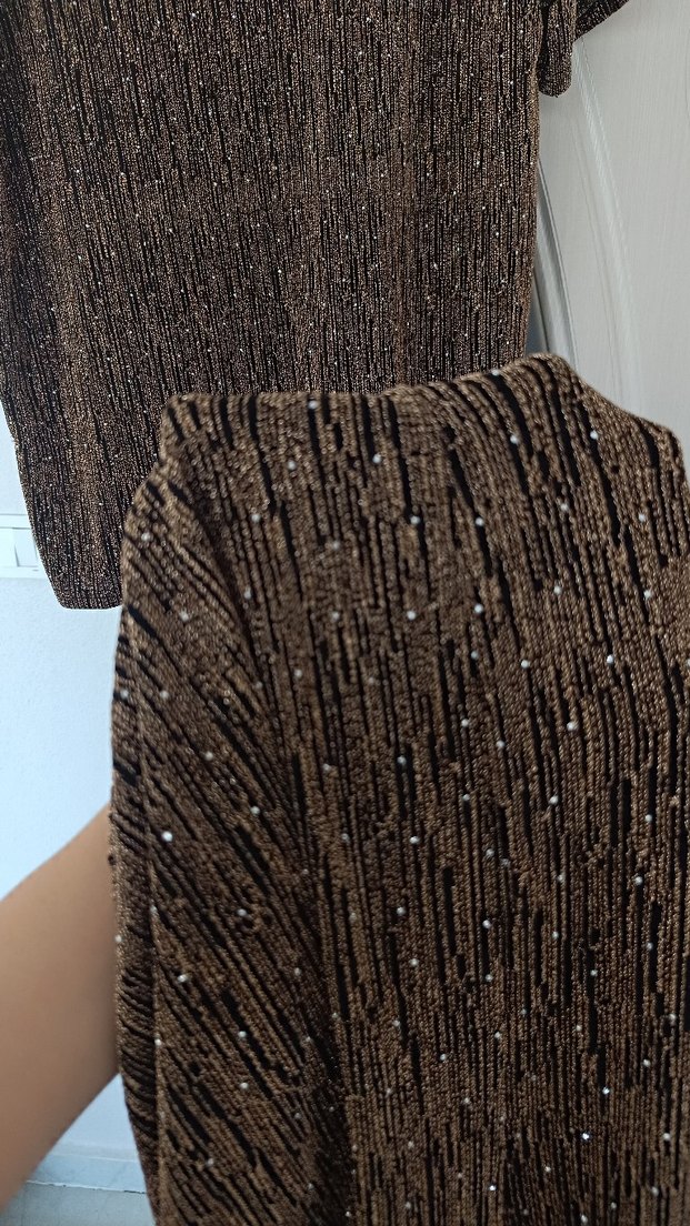 Kruvaze Yaka Kahverengi Kadın Triko Elbise - Görsel 2