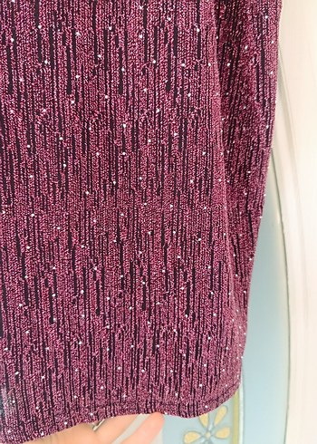 Bordo Parlak  taşlı simli rahat esnek ikili takım. yeni - Görsel 3