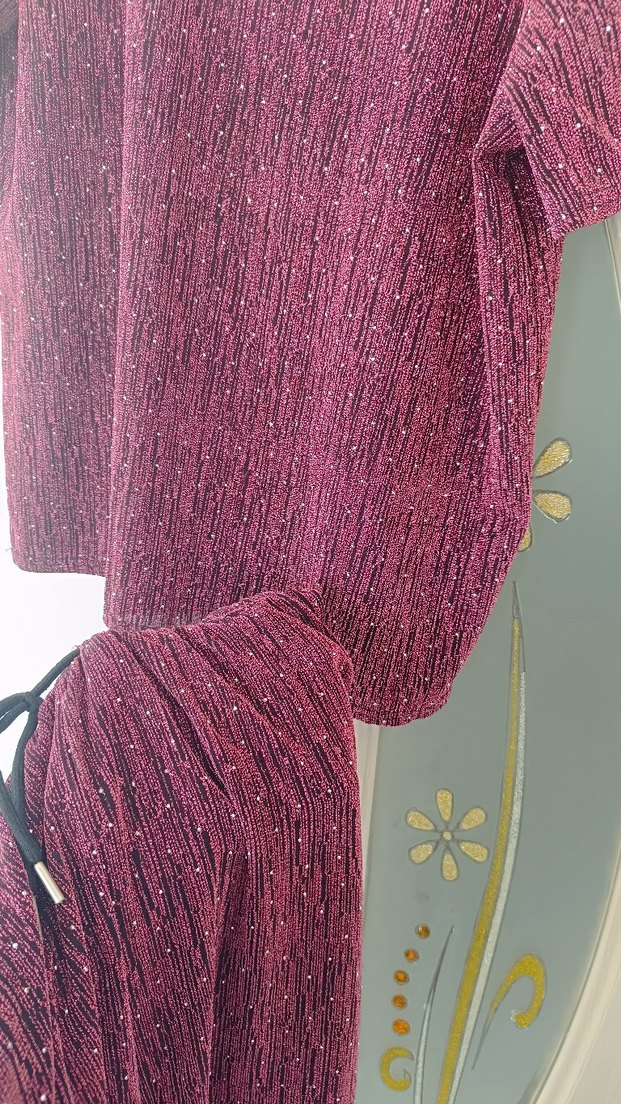 Bordo Parlak  taşlı simli rahat esnek ikili takım. yeni - Görsel 5