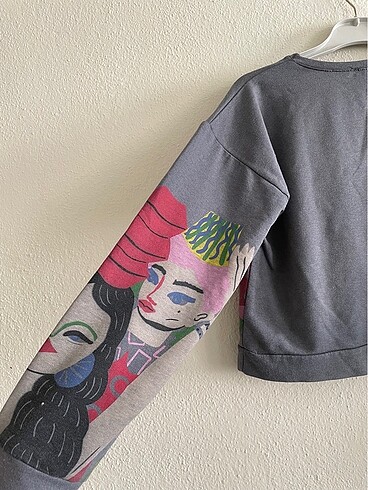 Standart Beden Beden gri Renk Kısa sweatshirt