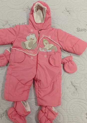 Pembe Kapüşonlu Bebek Kız Tulumu Kürklü - Görsel 8