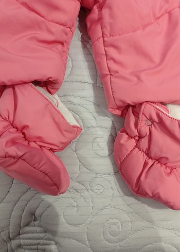 Pembe Kapüşonlu Bebek Kız Tulumu Kürklü - Görsel 5