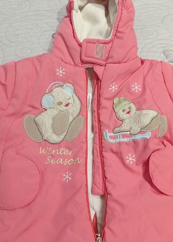 Pembe Kapüşonlu Bebek Kız Tulumu Kürklü - Görsel 2