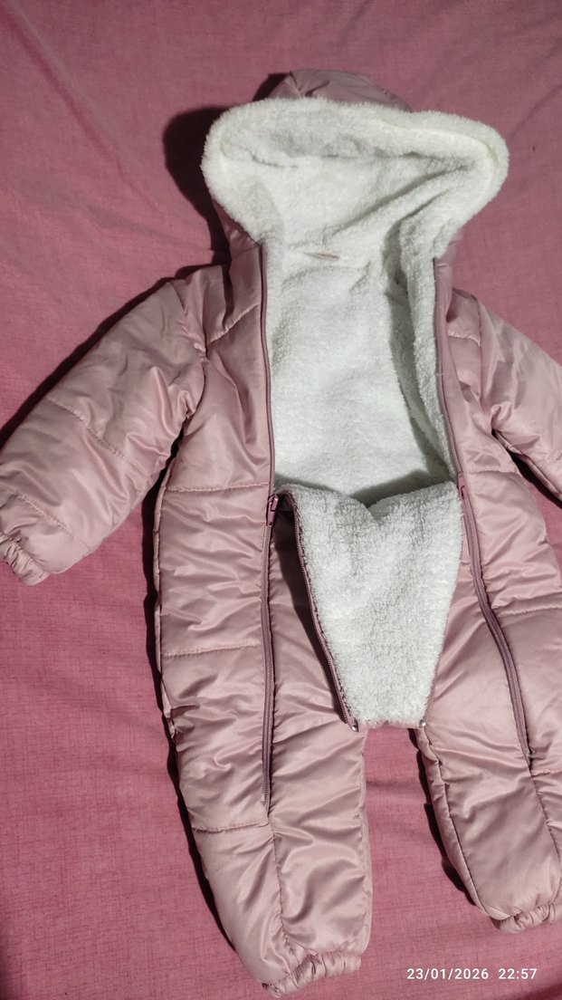 Kürklü Pembe Bebek Kışlık Tulumu - Görsel 3