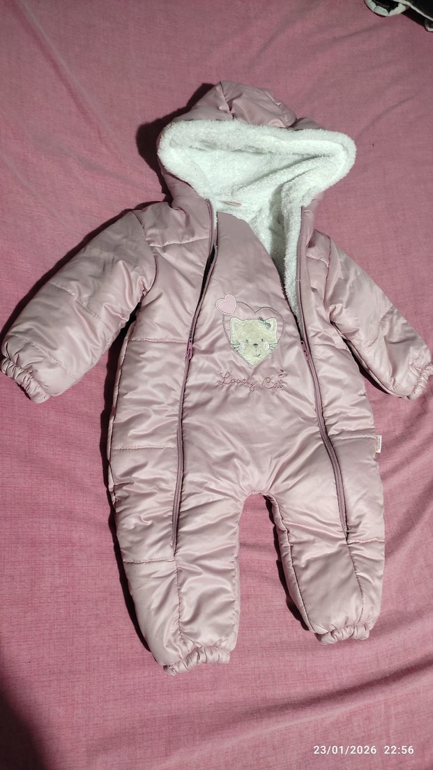 Kürklü Pembe Bebek Kışlık Tulumu - Görsel 2