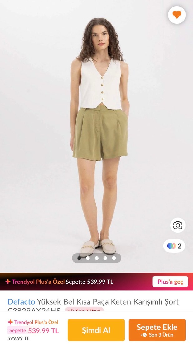 Kadın Haki Renkli Pilili Yüksek Bel Şort - Görsel 2