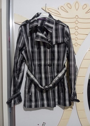 Düğmeli Ekose Desenli Gri Midi - Görsel 2