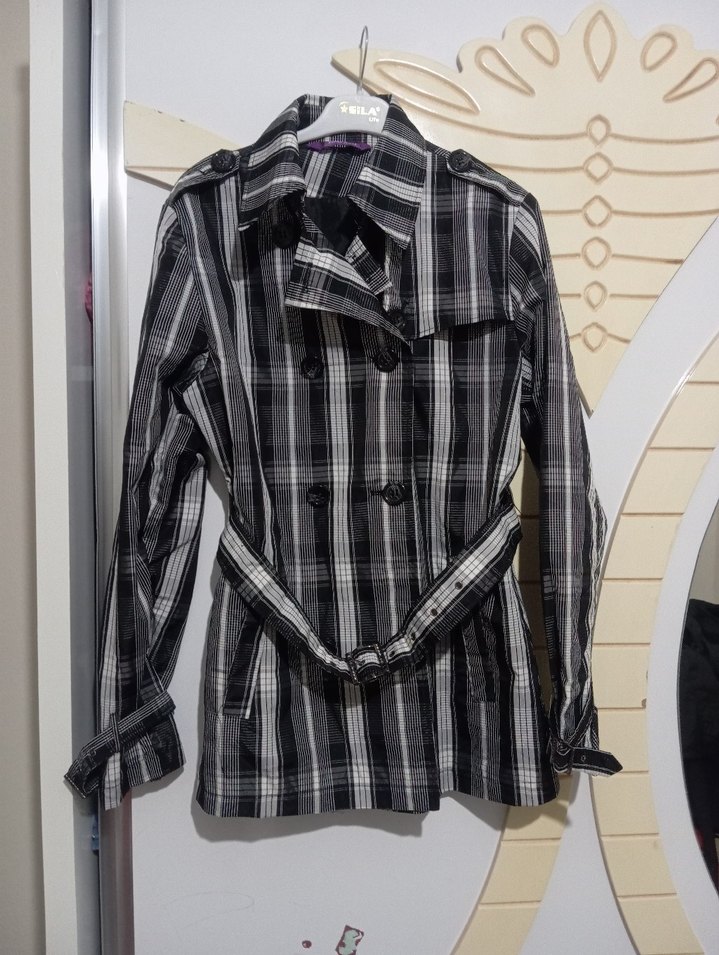 Düğmeli Ekose Desenli Gri Midi - Görsel 2