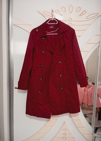 Bordo Kadın  Düğmeli Trençkot - Görsel 3