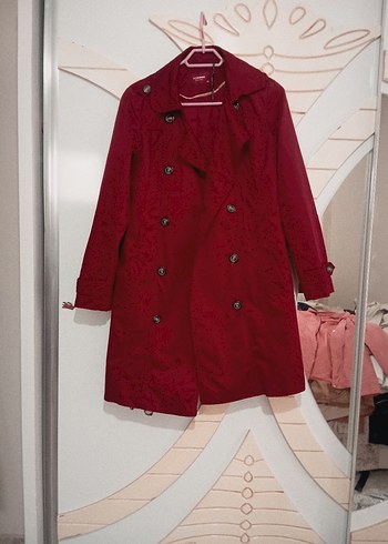 Bordo Kadın  Düğmeli Trençkot - Görsel 2