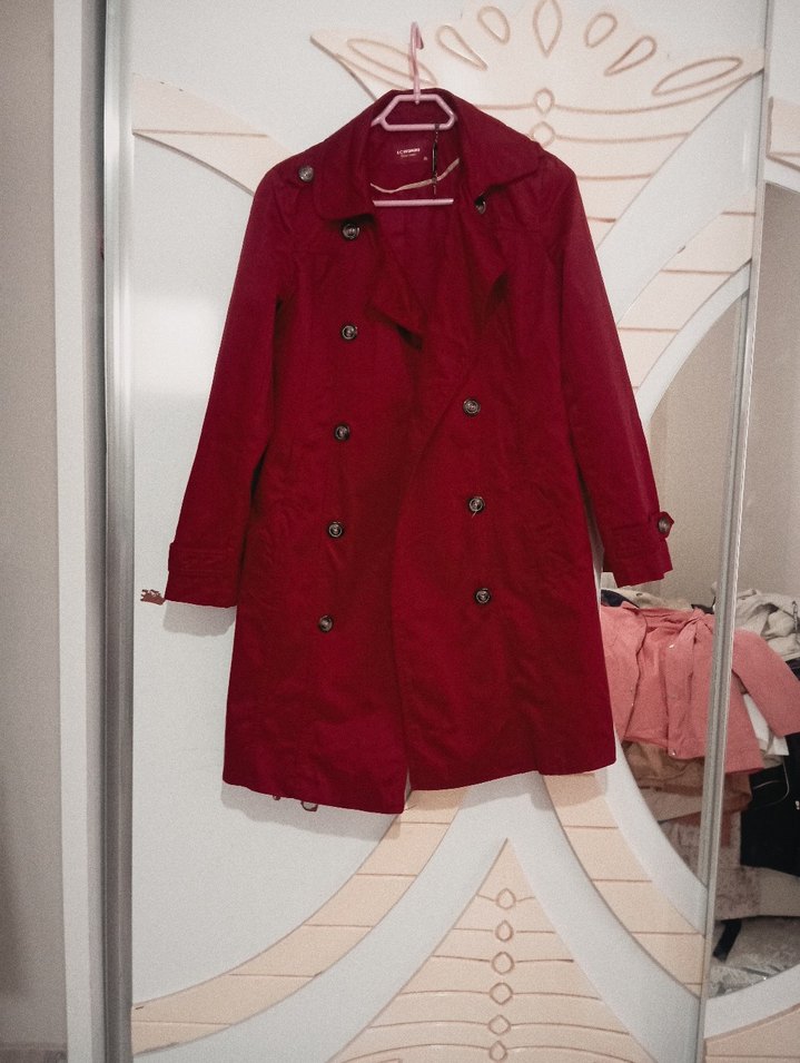 Bordo Kadın  Düğmeli Trençkot - Görsel 2