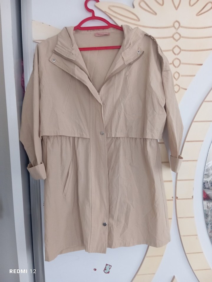 Bej Midi Keten Kadın Trençkot - Görsel 5