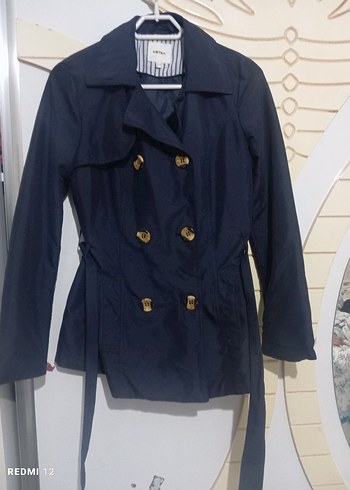 Düğmeli Midi Lacivert Kadın Trençkot - Görsel 9