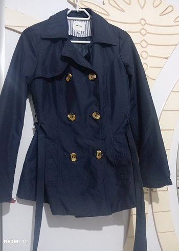 Düğmeli Midi Lacivert Kadın Trençkot - Görsel 3