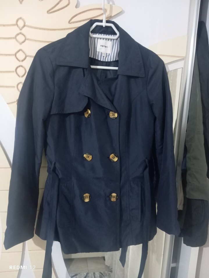 Düğmeli Midi Lacivert Kadın Trençkot - Görsel 5