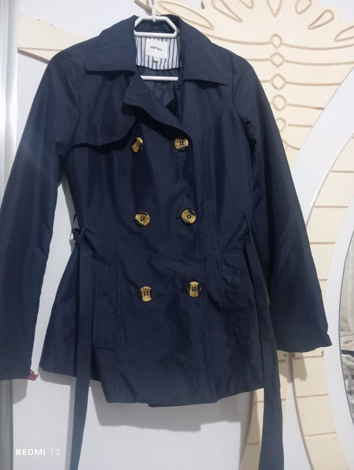 Düğmeli Midi Lacivert Kadın Trençkot - Görsel 5