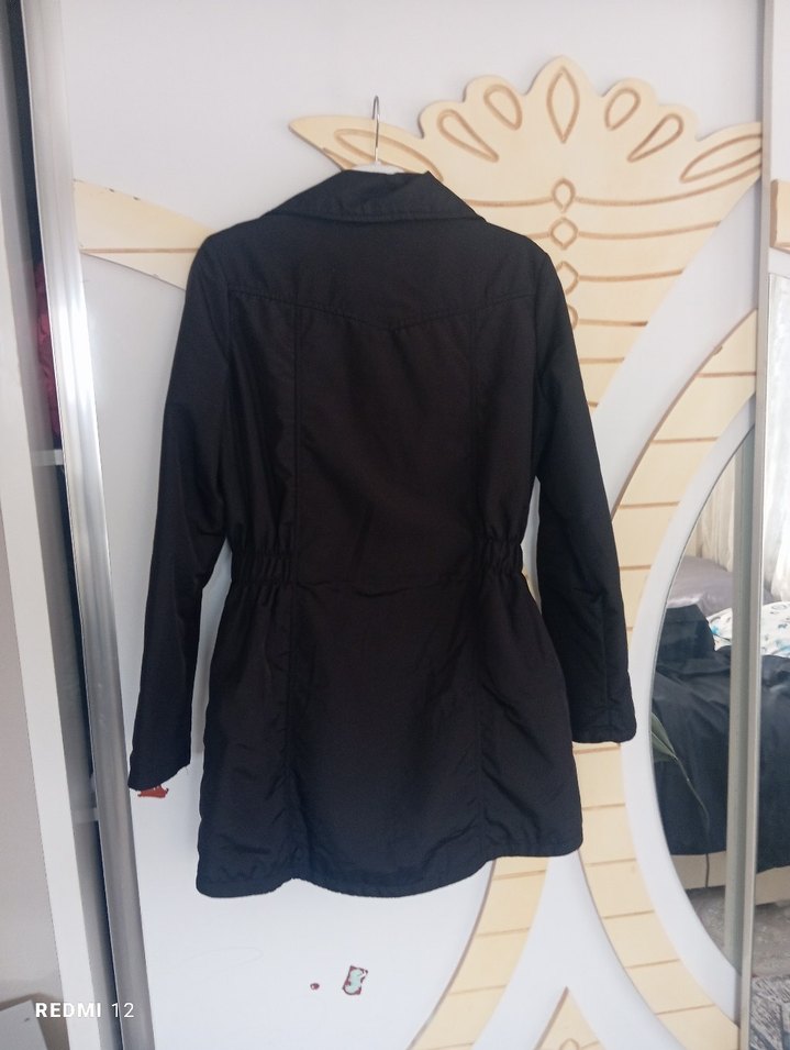 Düğmeli Siyah Midi Kadın mont - Görsel 4