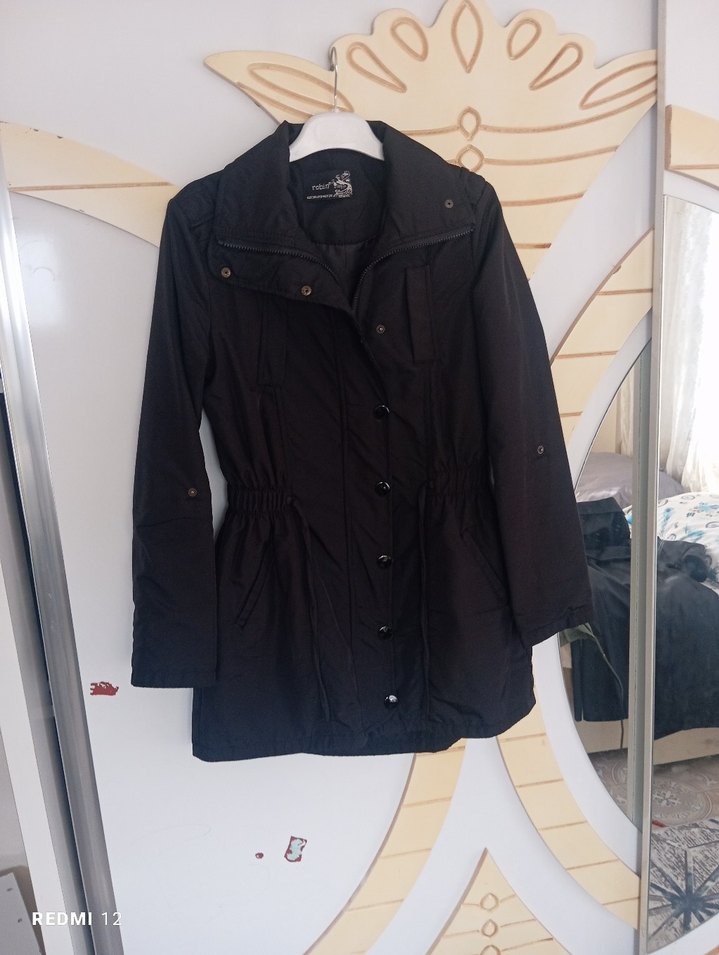 Düğmeli Siyah Midi Kadın mont - Görsel 2