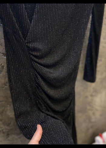 Uzun Kollu Drapeli Siyah Gotik Elbise - Görsel 2