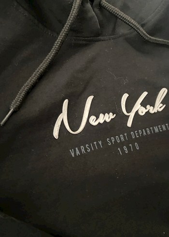 Gri Baskılı Siyah Kapüşonlu Sweatshirt - Görsel 2