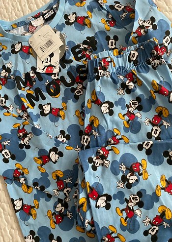 6 Yaş Beden mavi Renk Mavi Mickey Mouse Baskılı Erkek Pijama Takımı