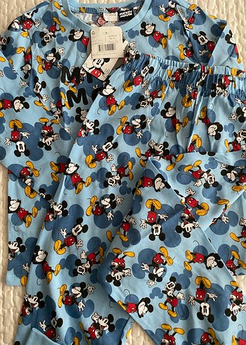 6 Yaş Beden Mavi Mickey Mouse Baskılı Erkek Pijama Takımı