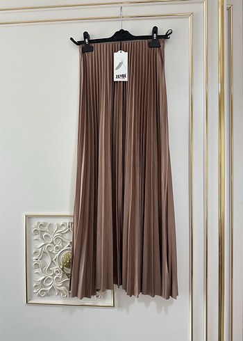 diğer Beden camel Renk Kadın Bej Piliseli Uzun Etek