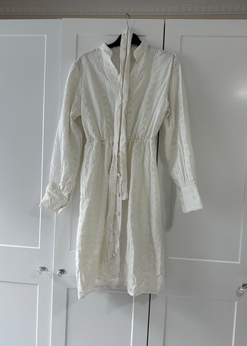 Uzun Kollu Beyaz Bohem Kadın Elbise - Görsel 3