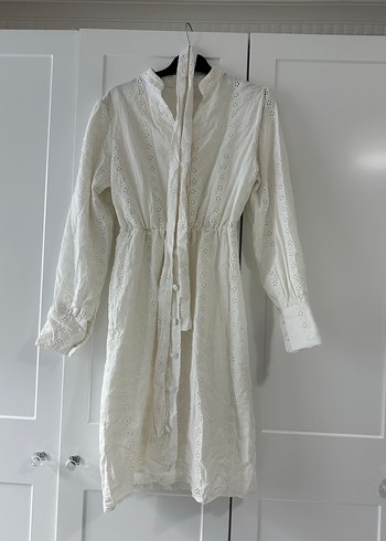 Uzun Kollu Beyaz Bohem Kadın Elbise - Görsel 2