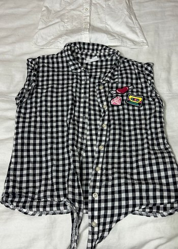 Kızlar için Siyah Kareli Kolsuz Gömlek - Görsel 4