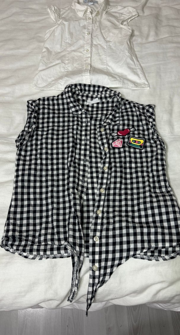Kızlar için Siyah Kareli Kolsuz Gömlek - Görsel 4