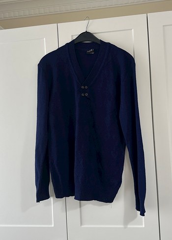 Düğmeli Lacivert V Yaka Erkek Kazak - Görsel 3