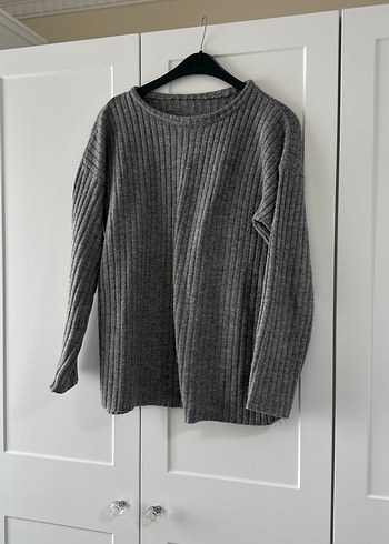 Gri Kadın Triko Bisiklet Yaka Kazak - Görsel 3