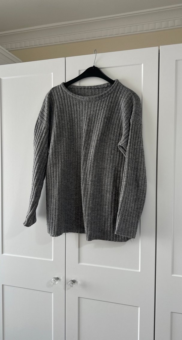 Gri Kadın Triko Bisiklet Yaka Kazak - Görsel 3