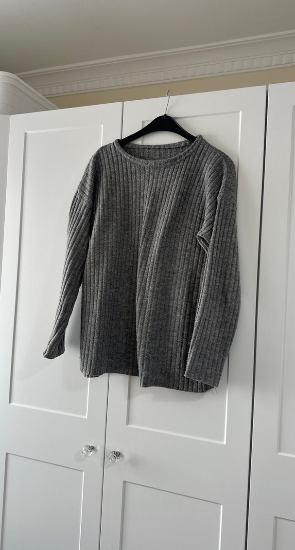 Gri Kadın Triko Bisiklet Yaka Kazak - Görsel 2