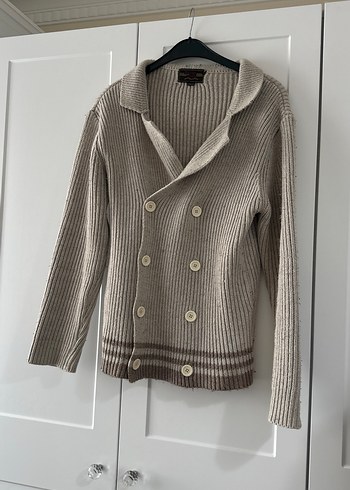 Düğmeli Bej Erkek Yün Hırka - Görsel 4