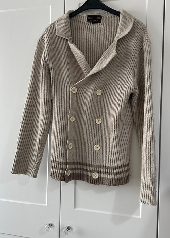 Düğmeli Bej Erkek Yün Hırka - Görsel 2