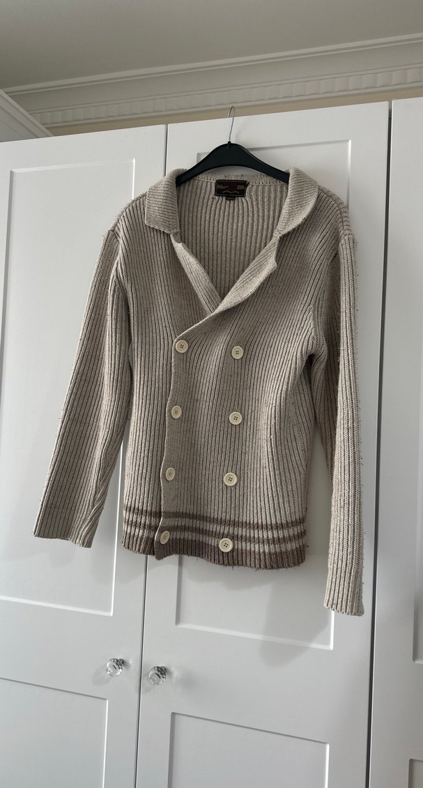 Düğmeli Bej Erkek Yün Hırka - Görsel 4