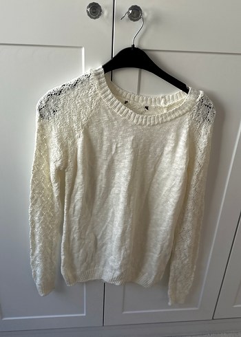 Beyaz Bohem Örgü Kadın Kazak - Görsel 5