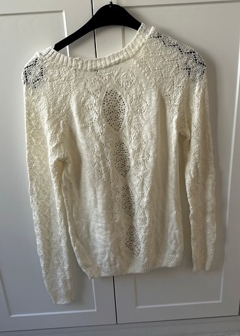 Beyaz Bohem Örgü Kadın Kazak - Görsel 3