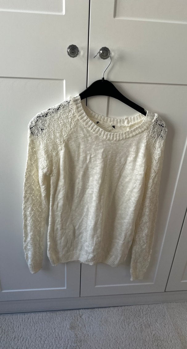 Beyaz Bohem Örgü Kadın Kazak - Görsel 5