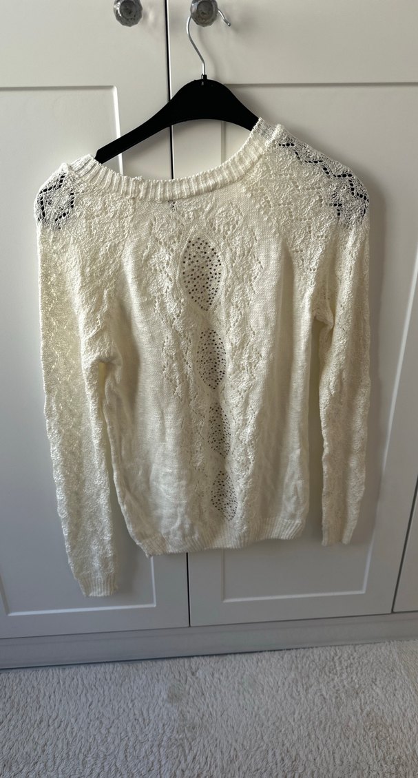 Beyaz Bohem Örgü Kadın Kazak - Görsel 2