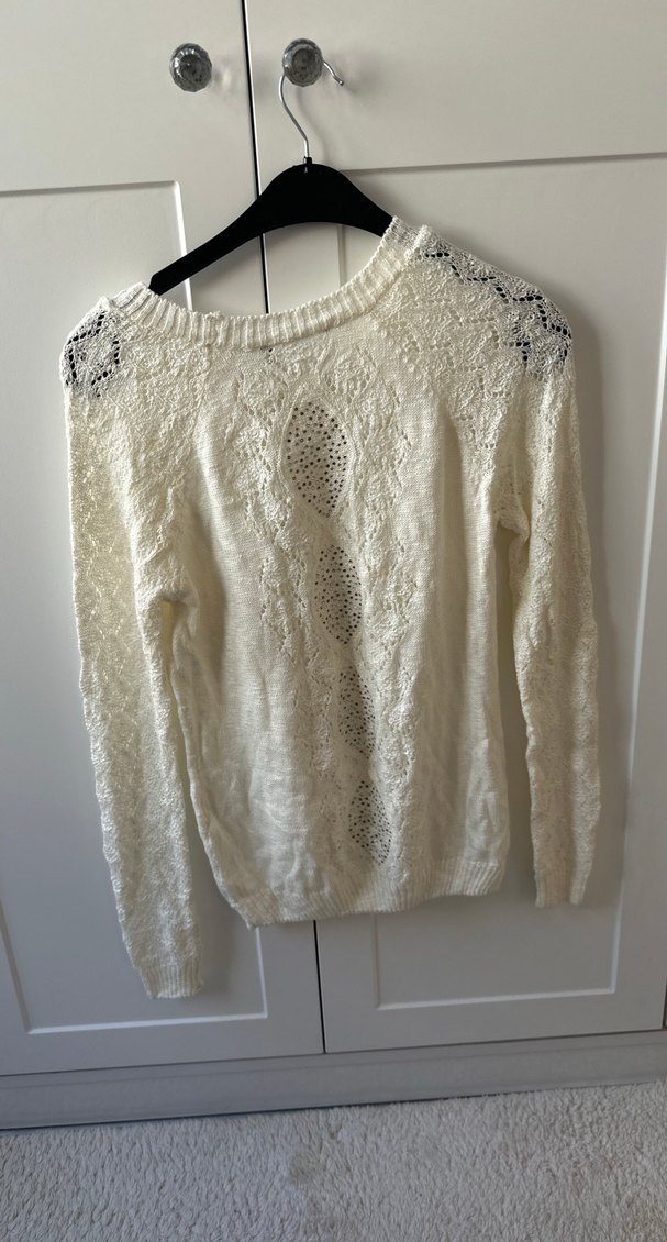 Beyaz Bohem Örgü Kadın Kazak - Görsel 3