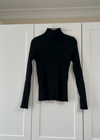 Kadın Siyah Fitilli Yarım Balıkçı Kazak - Görsel 2